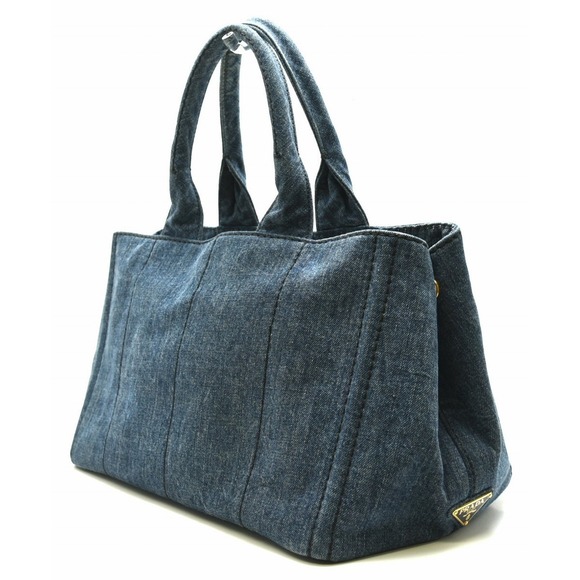 Prada Handbag Avio Denim Bag Canapa Blue Tote - Picture 1 of 9